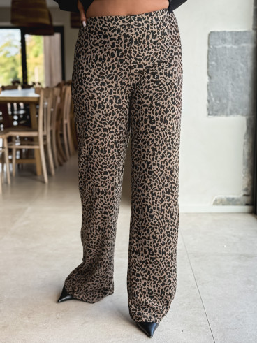 Pantalon léopard Naïma - Taupe/Noir