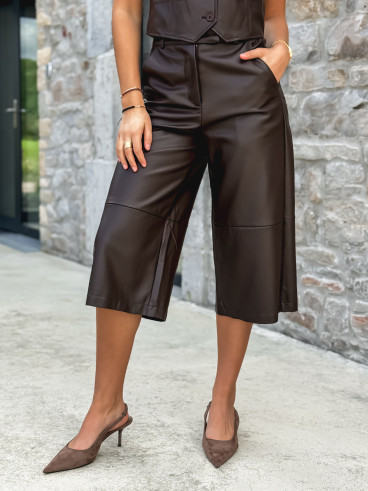 Pantacourt en simili cuir Elowene - Chocolat Pantacourt en simili cuir Elowene - Chocolat