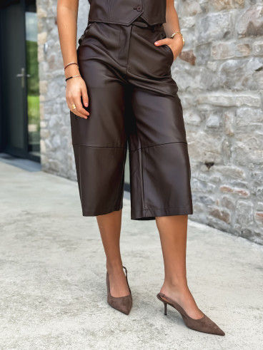 Pantacourt en simili cuir Elowene - Chocolat Pantacourt en simili cuir Elowene - Chocolat