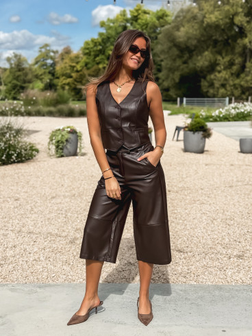 Pantacourt en simili cuir Elowene - Chocolat Pantacourt en simili cuir Elowene - Chocolat
