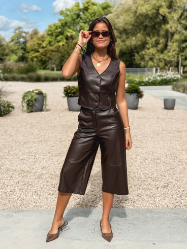 Gilet en simili cuir Elowene - Chocolat