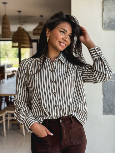 Chemise lignée Dorie - Chocolat
