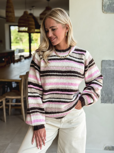 Pull ligné Hilara - Chocolat/Rose Pull ligné Hilara - Chocolat/Rose