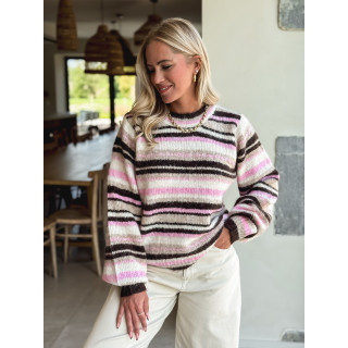 Pull ligné Hilara - Chocolat/Rose