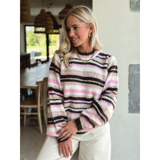 Pull ligné Hilara - Chocolat/Rose