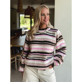 Pull ligné Hilara - Chocolat/Rose
