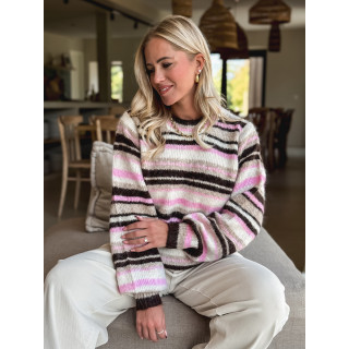 Pull ligné Hilara - Chocolat/Rose
