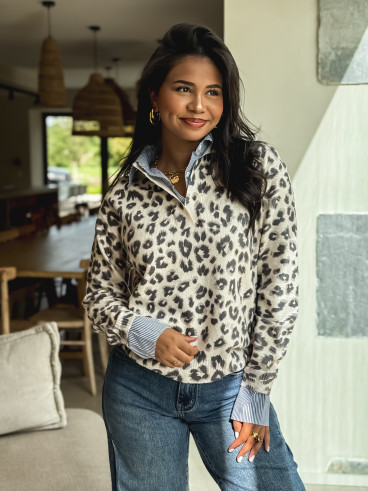 Pull à motifs léopard Déliane - Beige