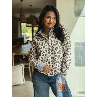 Pull à motifs léopard Déliane - Beige