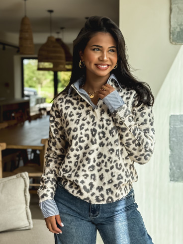 Pull à motifs léopard Déliane - Beige