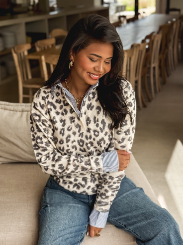 Pull à motifs léopard Déliane - Beige