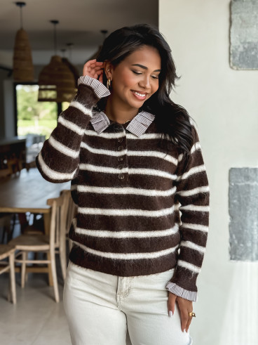 Pull ligné Katia - Chocolat Pull ligné Katia - Chocolat