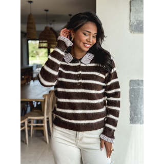 Pull ligné Katia - Chocolat