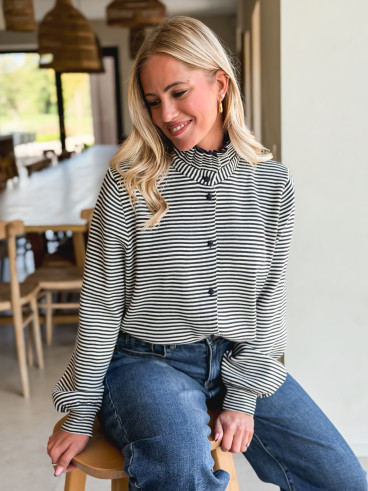 Gilet ligné Hélina - Bleu marine/Blanc