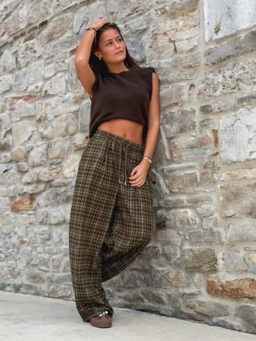 Pantalon à carreaux Vahiné - Kaki