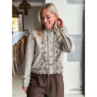 Chemise lignée Zorélie - Taupe/Ecru