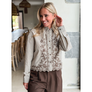 Chemise lignée Zorélie - Taupe/Ecru