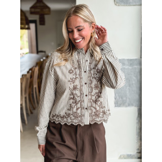 Chemise lignée Zorélie - Taupe/Ecru