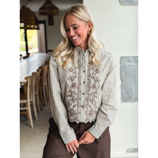 Chemise lignée Zorélie - Taupe/Ecru