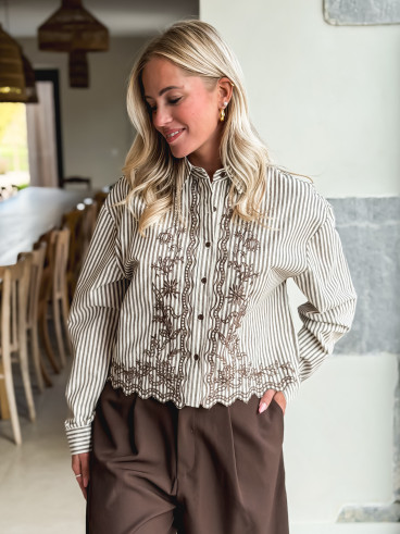 Chemise lignée Zorélie - Taupe/Ecru