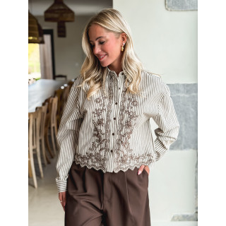 Chemise lignée Zorélie - Taupe/Ecru