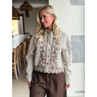 Chemise lignée Zorélie - Taupe/Ecru