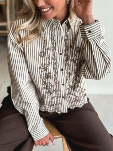 Chemise lignée Zorélie - Taupe/Ecru