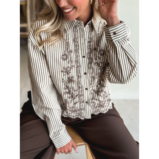 Chemise lignée Zorélie - Taupe/Ecru