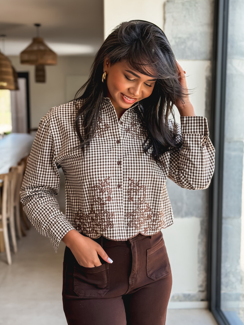 Chemise à carreaux Azalina - Chocolat/Ecru Chemise à carreaux Azalina - Chocolat/Ecru