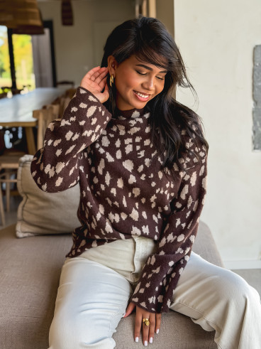 Pull à motifs Tysiana - Chocolat Pull à motifs Tysiana - Chocolat