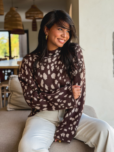 Pull à motifs Tysiana - Chocolat Pull à motifs Tysiana - Chocolat