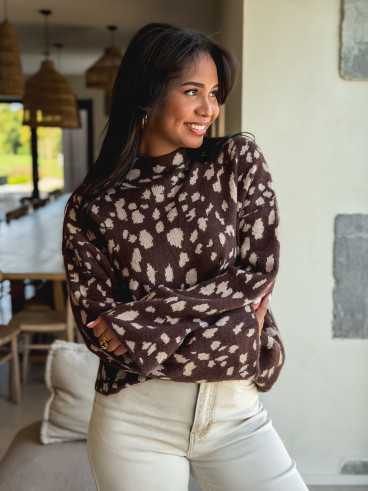 Pull à motifs Tysiana - Chocolat Pull à motifs Tysiana - Chocolat