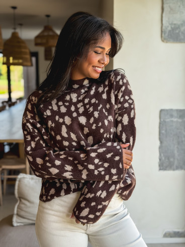 Pull à motifs Tysiana - Chocolat Pull à motifs Tysiana - Chocolat