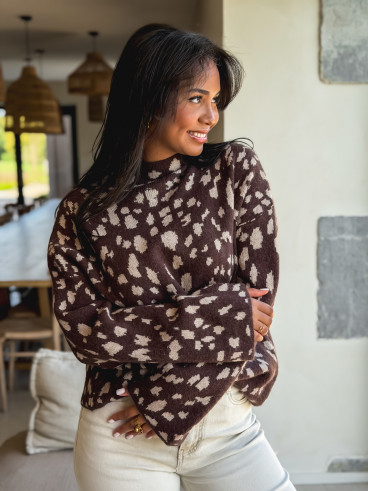 Pull à motifs Tysiana - Chocolat Pull à motifs Tysiana - Chocolat