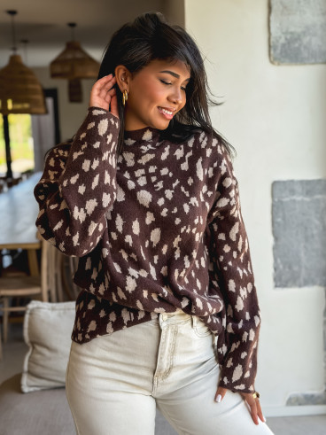 Pull à motifs Tysiana - Chocolat