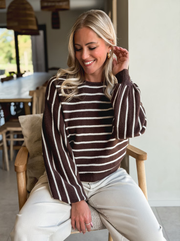 Pull Ligné Gaïane - Chocolat Pull Ligné Gaïane - Chocolat