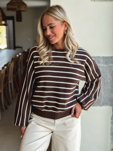 Pull Ligné Gaïane - Chocolat Pull Ligné Gaïane - Chocolat