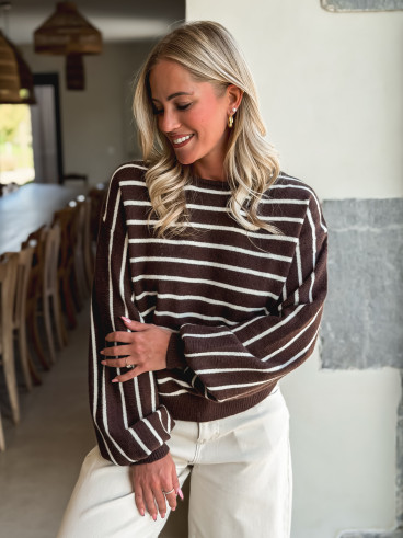 Pull Ligné Gaïane - Chocolat Pull Ligné Gaïane - Chocolat