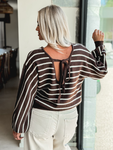Pull Ligné Gaïane - Chocolat