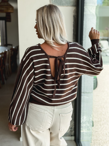 Pull Ligné Gaïane - Chocolat Pull Ligné Gaïane - Chocolat