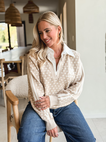 Pull à pois Lanara - Beige