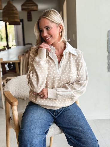 Pull à pois Lanara - Beige