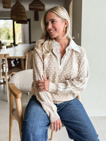 Pull à pois Lanara - Beige