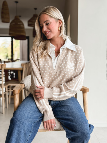 Pull à pois Lanara - Beige