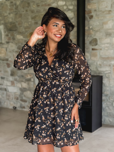 Robe courte à fleurs Dorinne - Noir Robe courte à fleurs Dorinne - Noir