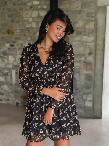 Robe courte à fleurs Dorinne - Noir Robe courte à fleurs Dorinne - Noir