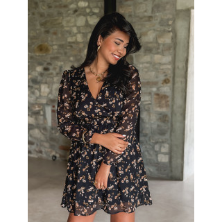 Robe courte à fleurs Dorinne - Noir