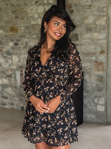 Robe courte à fleurs Dorinne - Noir Robe courte à fleurs Dorinne - Noir