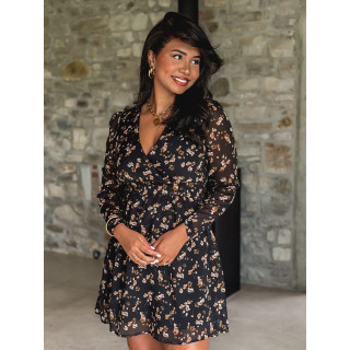 Robe courte à fleurs Dorinne - Noir