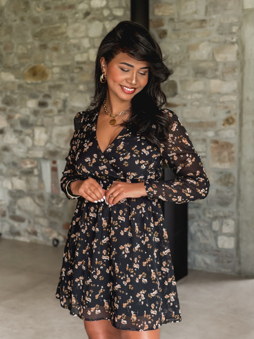 Robe courte à fleurs Dorinne - Noir